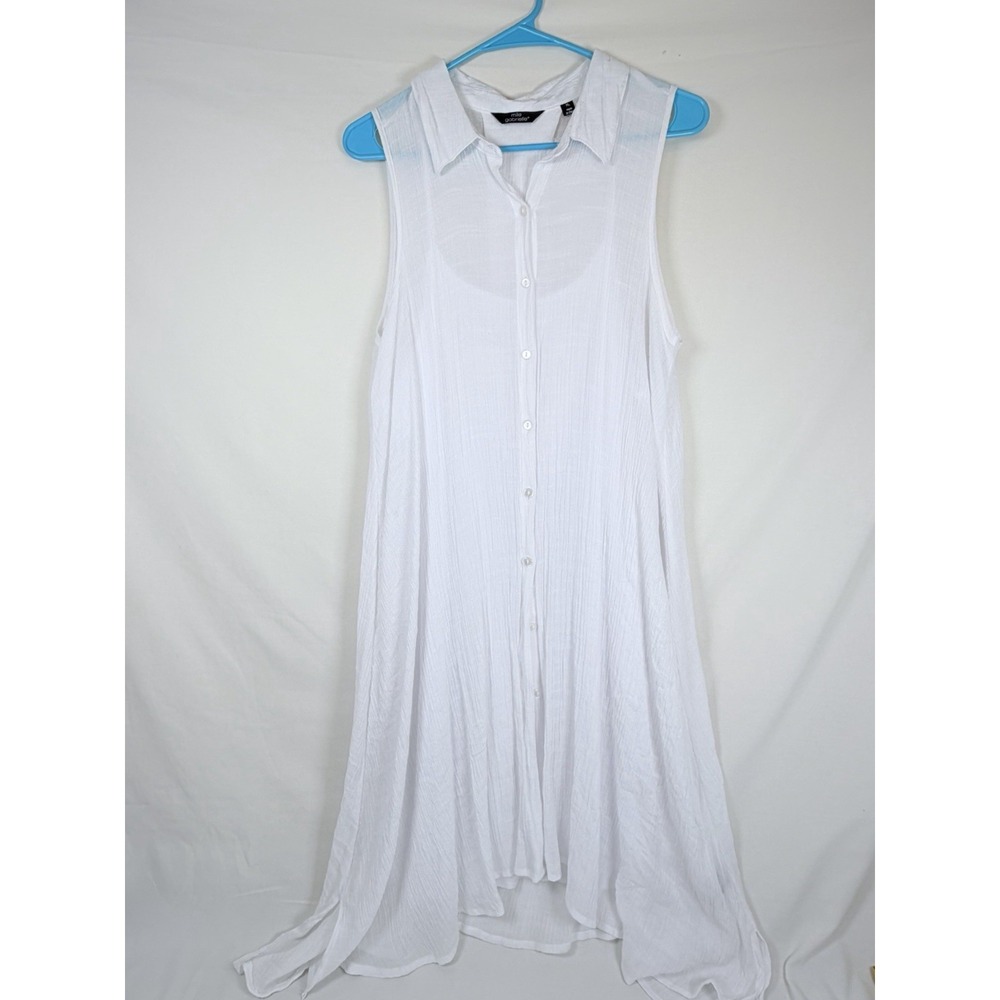 Mlle Gabrielle XL White Sheer High Low Maxi Shirt Dress Button Front Resort Boho